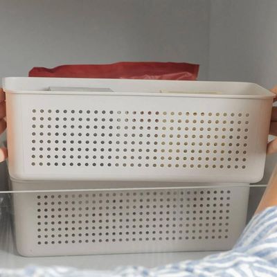 Kit 6 Cestos Organizadores Multiuso 4,2L Bege 26x12x13cm Flow Cestinho Retangular Ou Bege