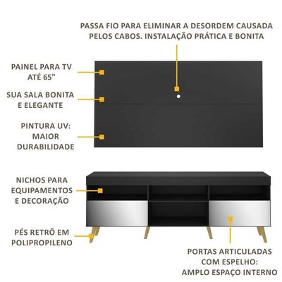 Rack Painel Com Espelho Para Tv Até 65´ Fg3138 Preto/natural