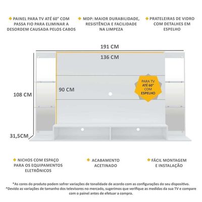 Painel Tv 60" Com Espelho Nairóbi Multimóveis V3150 Branco