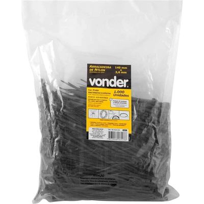 Abraçadeira De Nylon, Preta, 140 Mm X 3,6 Mm, Com 1.000 Peças, Vonder Ostenvonder