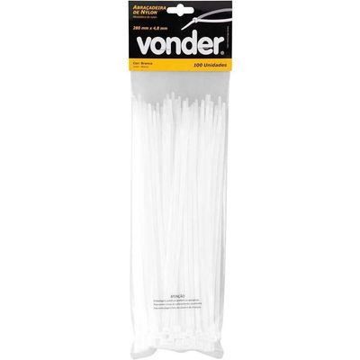 Abraçadeira De Nylon, Branca, 280 Mm X 4,8 Mm, Com 100 Peças, Vonder Ostenvonder