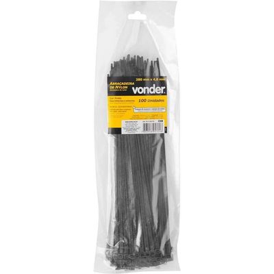 Abraçadeira De Nylon, Preta, 280 Mm X 4,8 Mm, Com 100 Peças, Vonder Ostenvonder