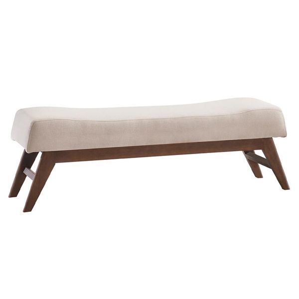 Recamier Decorativo 160cm Lionel Linho Pés Madeira Bege/Imbúia - Gran Belo