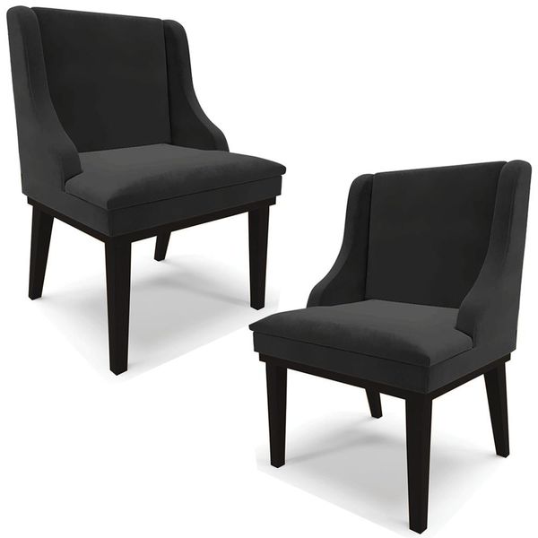 Kit 2 Poltronas Decorativas Base Fixa de Madeira Firenze Veludo Preto - Gran Belo