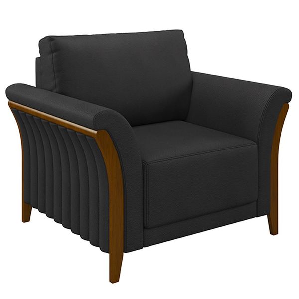 Poltrona Decorativa Pés em Madeira Market PU Preto - Gran Belo