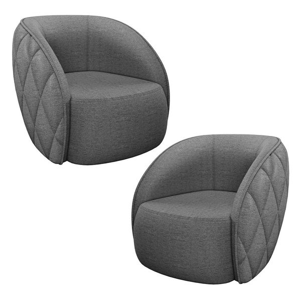 Kit 2 Poltronas Decorativas Clarke Linho Chumbo - Gran Belo