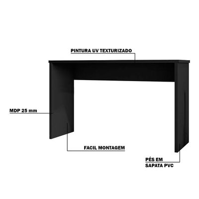 Mesa para Escritório Home Office com Gaveta Emma Preto Texturizado - Gran Belo