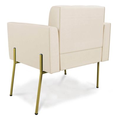 Poltrona Sala Decorativa Kit 2 Elisa Pé Aço Lateral Dourado Sintético PU Bege D03 - D'Rossi