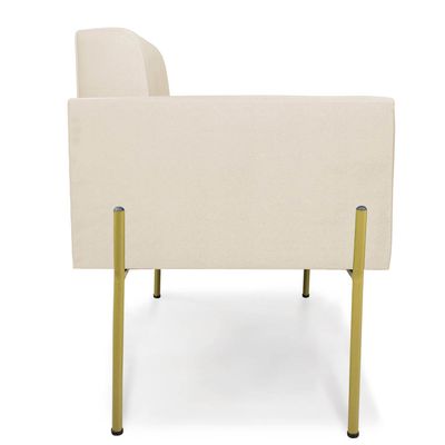 Poltrona Sala Decorativa Kit 2 Elisa Pé Aço Lateral Dourado Sintético PU Bege D03 - D'Rossi