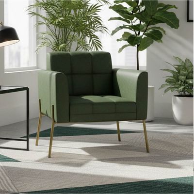 Poltrona Sala Decorativa Elisa Pé de Aço Lateral Dourado Sintético PU Verde D03 - D'Rossi