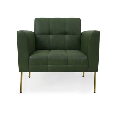 Poltrona Sala Decorativa Elisa Pé de Aço Lateral Dourado Sintético PU Verde D03 - D'Rossi