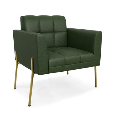 Poltrona Sala Decorativa Elisa Pé de Aço Lateral Dourado Sintético PU Verde D03 - D'Rossi
