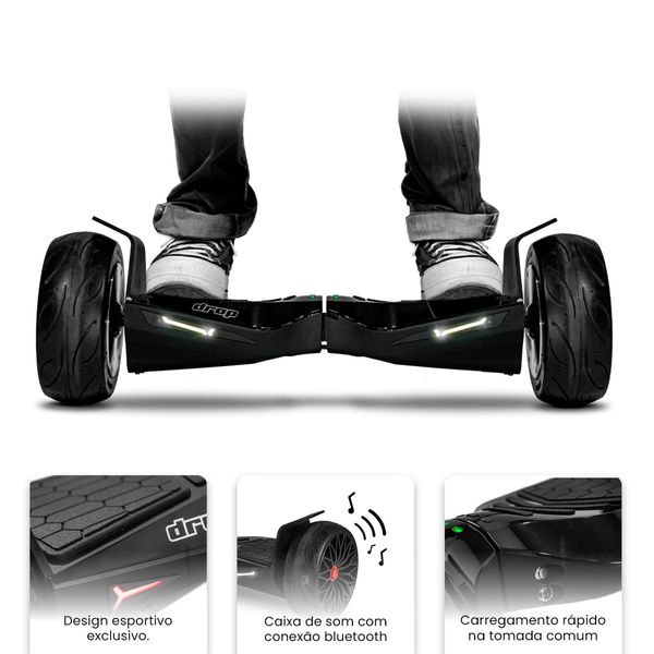 Hoverboard Skate Elétrico Infantil Adulto DROP PRO 8.5 polegadas 700w Bluetooth Música e LED 15 km/h