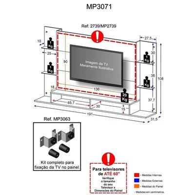 Painel com Suporte TV até 60" Nairóbi Preto Multimóveis