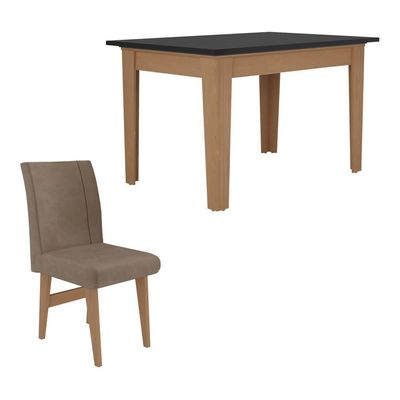 Kit Mesa De Jantar 120cm+4 Cadeiras Madeirado/Preto/Castor
