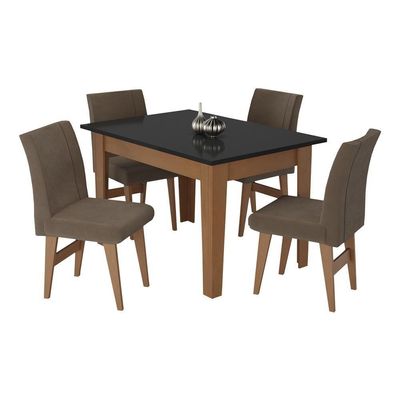 Kit Mesa De Jantar 120cm+4 Cadeiras Madeirado/Preto/Castor