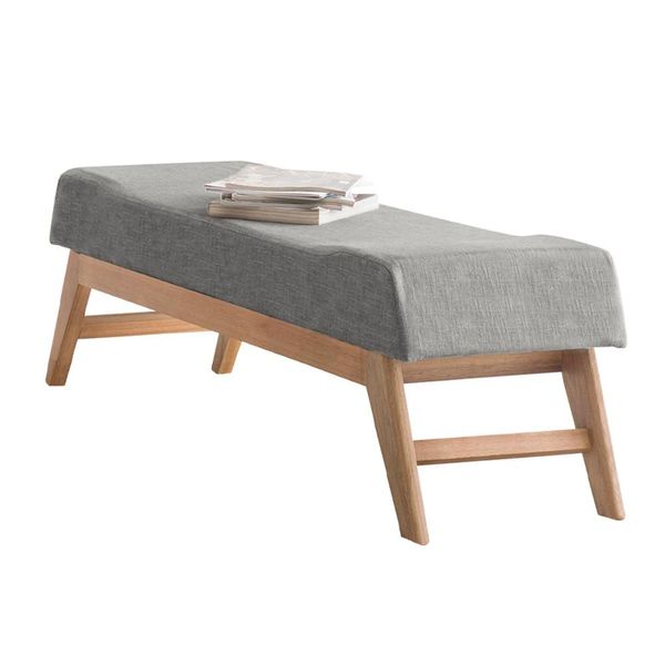 Recamier Decorativo 160cm Lionel Linho Pés Madeira Cinza/Natural - Gran Belo