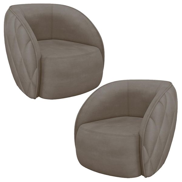 Kit 2 Poltronas Decorativas Clarke Veludo Bege - Gran Belo