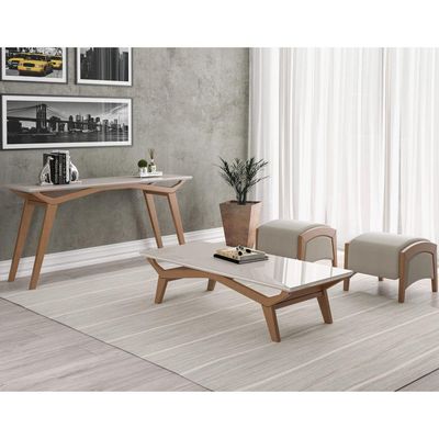 Mesa de Centro Decorativa Sala de Estar 140cm Tampo de Vidro Monet Off White/Champagne - Gran Belo