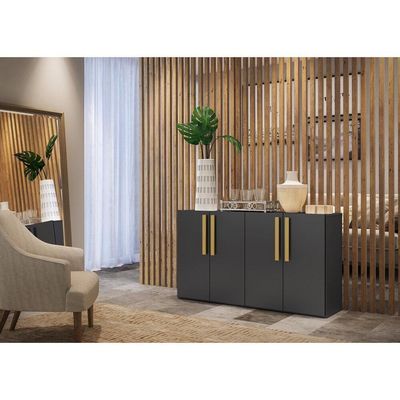 Aparador Buffet 4 Portas Viena V3604 Preto/Natural