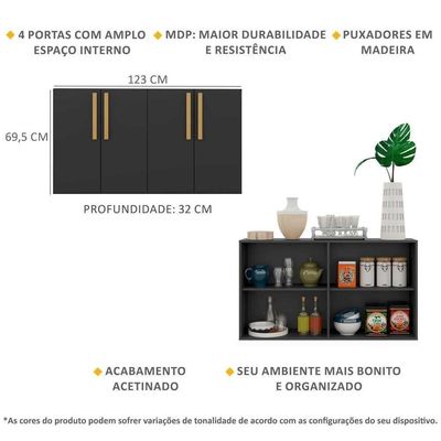 Aparador Buffet 4 Portas Viena V3604 Preto/Natural