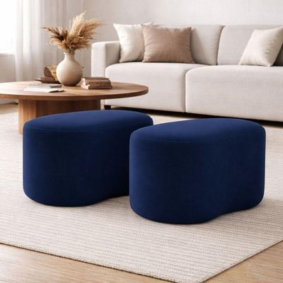 Kit 2 Puff Feijão Curvo Orgânico Sala Redondo Confortável Moderno Suede Azul Marinho