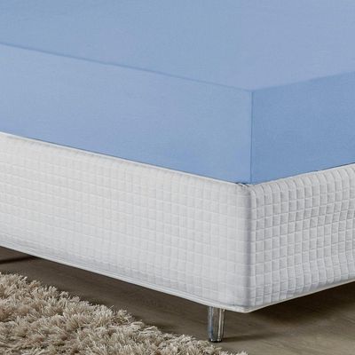 Lençol Com Elástico Queen Nobre 1 Peça 30cm De Altura Malha 100% Algodão - Azul-bebê