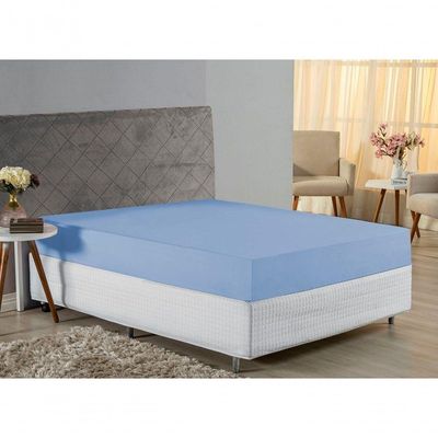 Lençol Com Elástico Queen Nobre 1 Peça 30cm De Altura Malha 100% Algodão - Azul-bebê