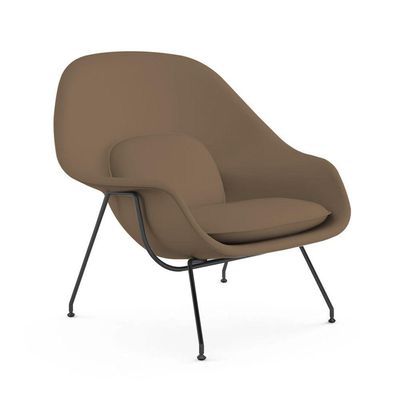 Poltrona Premium Womb Chair Com Puff Base Preta Sintético Marrom