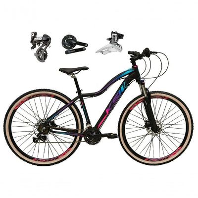 Bicicleta Aro 29 Ksw Mwza Feminina Shimano Altus 24v Freio A Disco Hidráulico Garfo Com Trava preto-pink-Azul Tam: 15