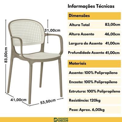 Cadeira De Jantar Roma Prática Com Braços Para Sala E Cozinha - Branco/cinza Escuro