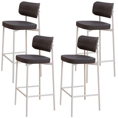 Kit 04 Banquetas Alta Bar Cozinha Sala De Jantar Aço Branco Kaira C01 Linho Preto - Lyam Decor
