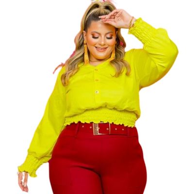 BLUSA  PLUS SIZE DOLCE SEDUTTI MANGA LONGA DS14 GG / Amarelo