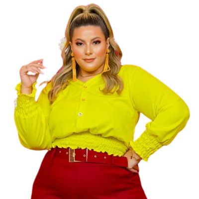 BLUSA  PLUS SIZE DOLCE SEDUTTI MANGA LONGA DS14 GG / Amarelo