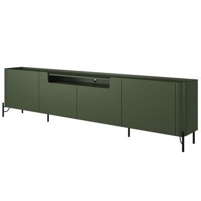 Rack Para Sala de Estar TV 85 Pol 4 Portas Pés Industrial Preto Alef I03 Musgo - Lyam Decor