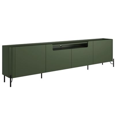 Rack Para Sala de Estar TV 85 Pol 4 Portas Pés Industrial Preto Alef I03 Musgo - Lyam Decor