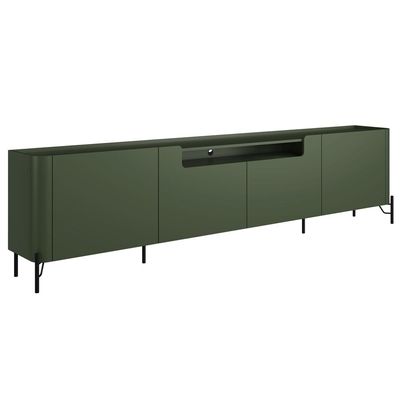 Rack Para Sala de Estar TV 75 Pol 4 Portas Pés Industrial Preto Alef I03 Musgo - Lyam Decor