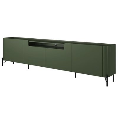 Rack Para Sala de Estar TV 75 Pol 4 Portas Pés Industrial Preto Alef I03 Musgo - Lyam Decor