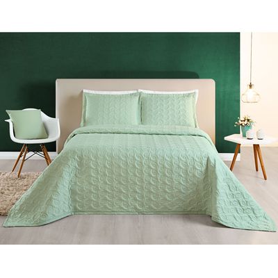 Kit Cobre Leito Desirée Queen Bordado Micropercal 200 Fios 3 Peças - Verde