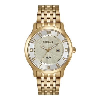 Relógio Seculus Masculino Ref: 44265gpsvda1 Social Dourado