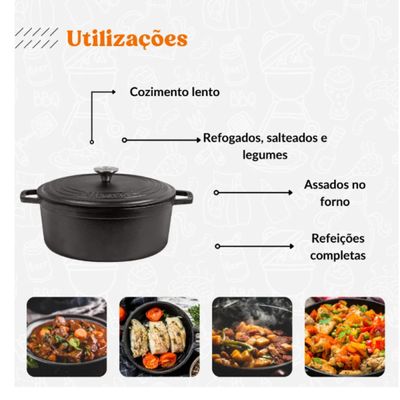 Panela De Ferro Fundido Caçarola NEO Com Alça e Tampa De Ferro 4,6L N° 26 Santana