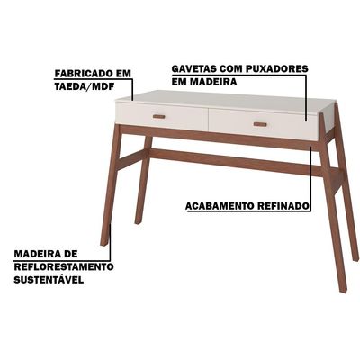 Aparador Decorativo Sala de Estar 2 Gavetas Yara Amêndoa/Off White - Gran Belo
