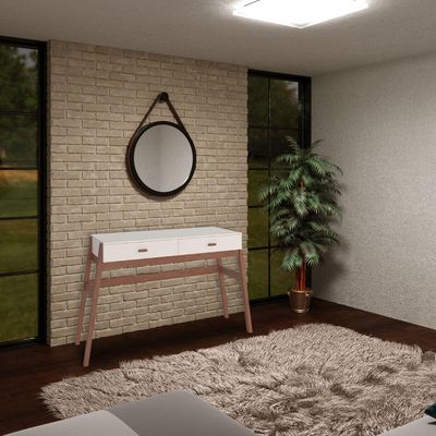 Aparador Decorativo Sala de Estar 2 Gavetas Yara Amêndoa/Off White - Gran Belo