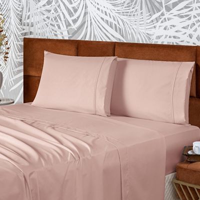 Jogo de Cama Lençol Queen Conforto Percal 300 Fios 4 Peças - Rosê