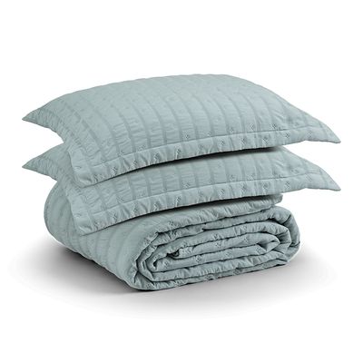 Cobre Leito King Plissê Seersucker e Matelado Ultrassônico 03 Peças 100% Poliéster - Verde Essencial