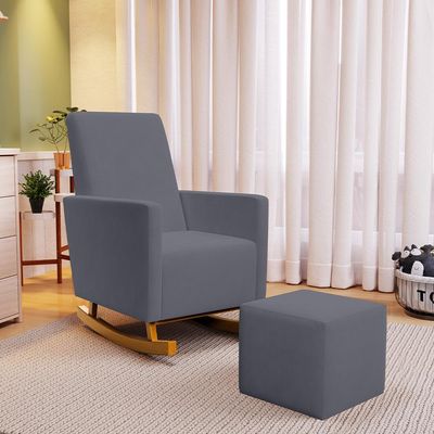 Poltrona de Amamentação com Balanço Ravena W01 Suede Cinza  - Lyam Decor