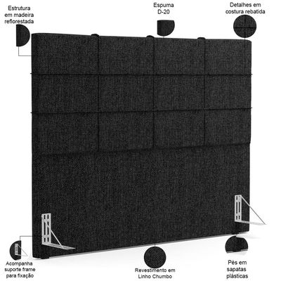 Kit Cabeceira Cama Box King 195cm com Calçadeira Roma W01 Linho Chumbo - Lyam