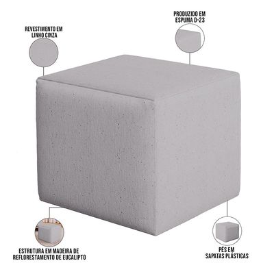Poltrona de Amamentação com Balanço e Puff Ravena W01 Linho Cinza - Lyam Decor