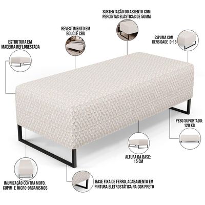 Kit 02 Puffs Decorativo Sala de Estar Bali W01 Base de Ferro 120x50 cm Bouclê Cru - Lyam