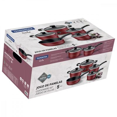 Jogo de Panelas Tramontina Sicilia em Aluminio com Revestimento Interno e Externo Antiaderente Starflon Excellent Vermel